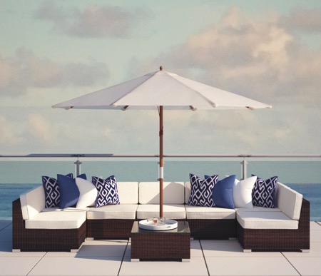 Sea and rattan furniture blue cushions